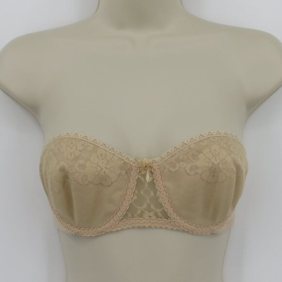 VTG Maidenform 32C 4155 Pretty Shapely Strapless Beige Underwire Floral Lace Bra - Picture 14 of 15